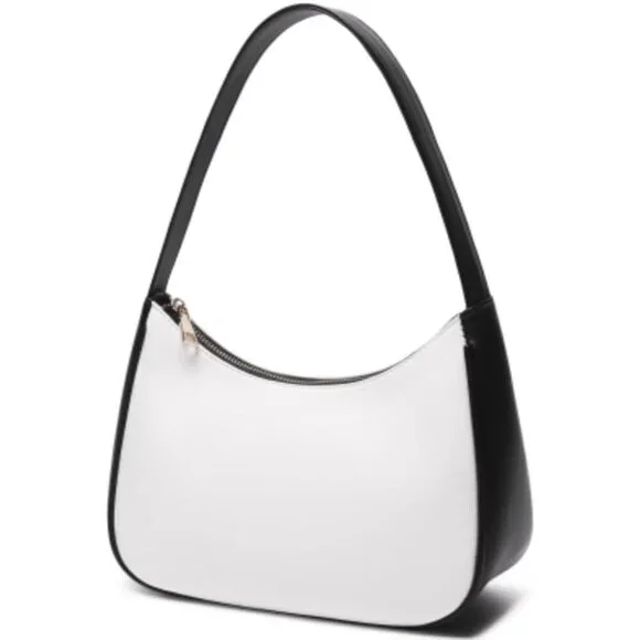 Women Black& White Imported Polyester Leather Zipper Closure Cute Tote Handbag - Picture 1 of 6